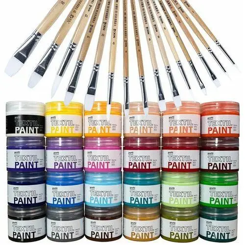 Paint-it Zestaw farb 24x50ml, do tkanin jasnych + zestaw 15 pędzli