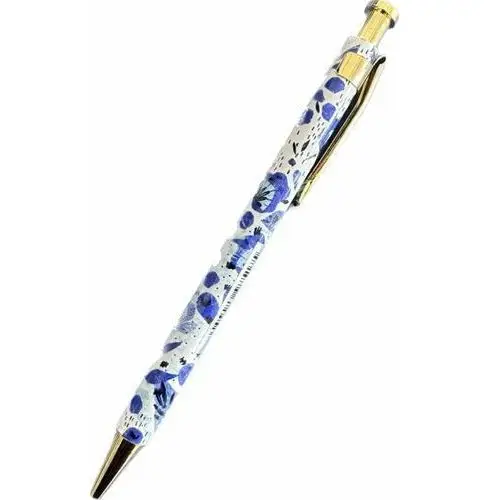 Paperchase- Długopis biały w granatowe kwiaty Czarny