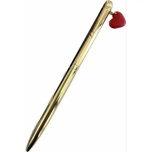 Paperchase- Długopis złoty z czerwoną zawieszką serce Czarny, kolor żółty