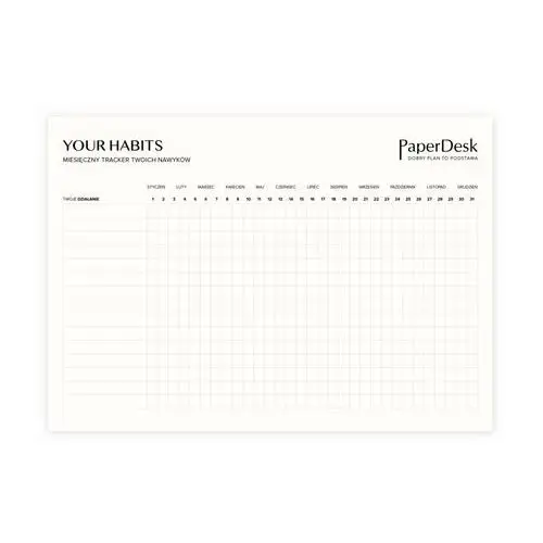 Miesięczny tracker nawyków – planner w wersji do wpisywania Paperdesk