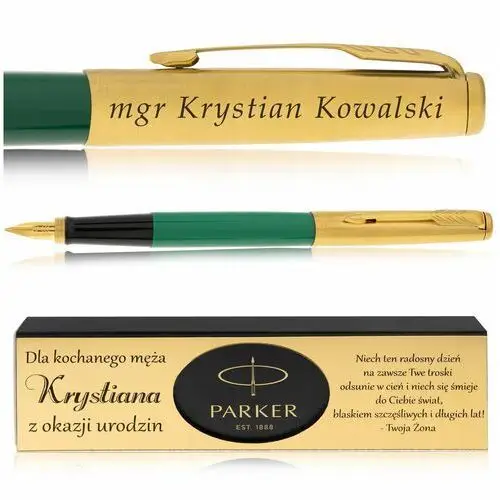 Parker Pióro wieczne jotter zielone/złote 24k + pudełko z dedykacją grawer