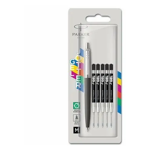 Parker, WOW, Zestaw Jotter długopis i 5 wkładów czarnych żelowych, kolor czarny