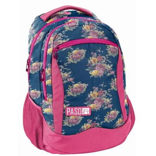 Plecak szkolny dla dziewczynki różowy kwiaty trzykomorowy Paso