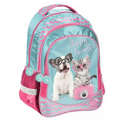 Plecak szkolny dla dziewczynki turkusowy Paso Studio Pets dwukomorowy