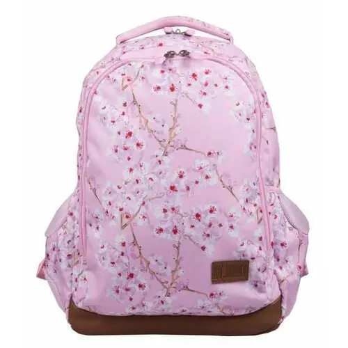 Plecak szkolny dla dziewczynki różowy St. Majewski kwiaty dwukomorowy, kolor zielony