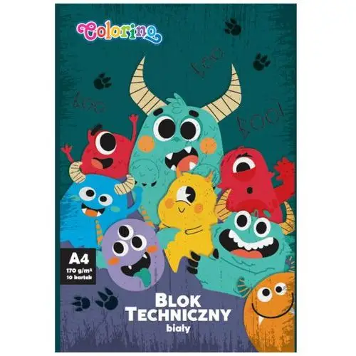 Blok Techniczny Biały A4 170G 10K Ocean + Monster Colorino Kids, Patio