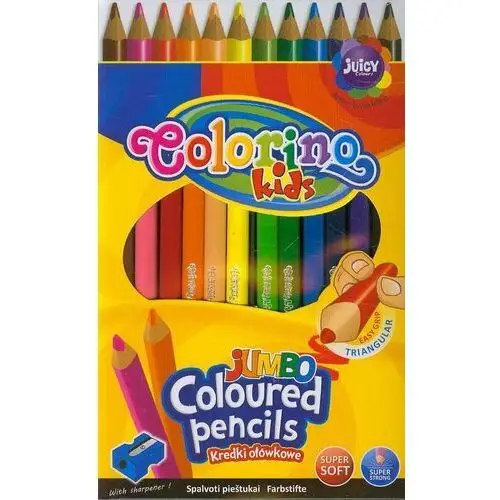 Patio Kredki ołówkowe, trójkątne, 12 kolorów + temperówka, colorino kids