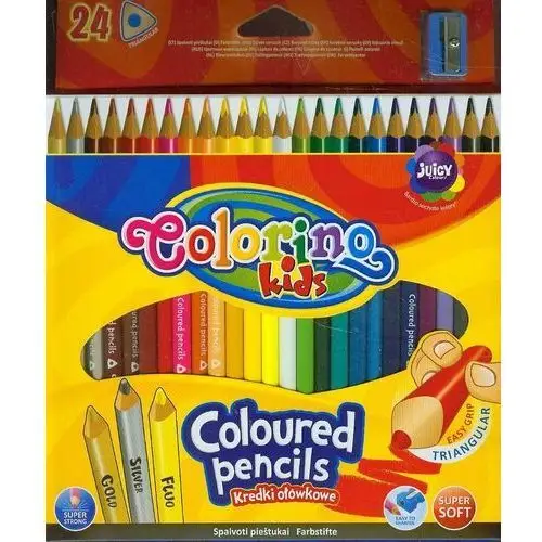 Kredki ołówkowe, trójkątne, 24 kolory + temperówka, Colorino kids
