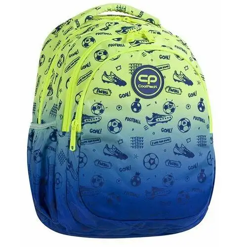 Plecak szkolny dla chłopca niebieski CoolPack piłka nożna dwukomorowy, kolor zielony