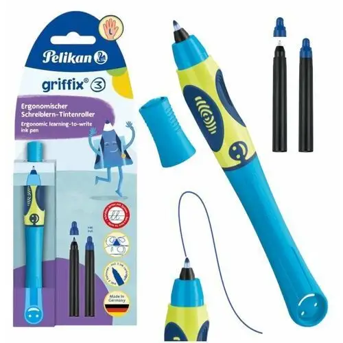 Pióro kulkowe dla dzieci do nauki pisania dla leworęcznych Pelikan Griffix niebieskie Neon Blue