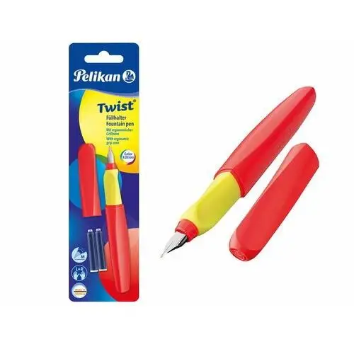 Pelikan Pióro wieczne twist dla osób prawo i leworęcznych z nabojami - kolor neon coral