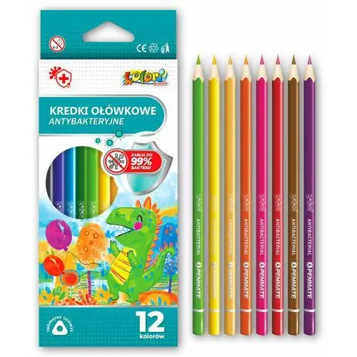 Kredki ołówkowe, kolori premium, antybakteryjne, 12 kolorów Penmate