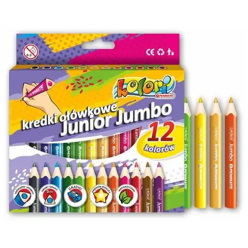 Kredki ołówkowe, Penmate Kolori Premium Junior Jumbo, 12 kolorów z temperówką