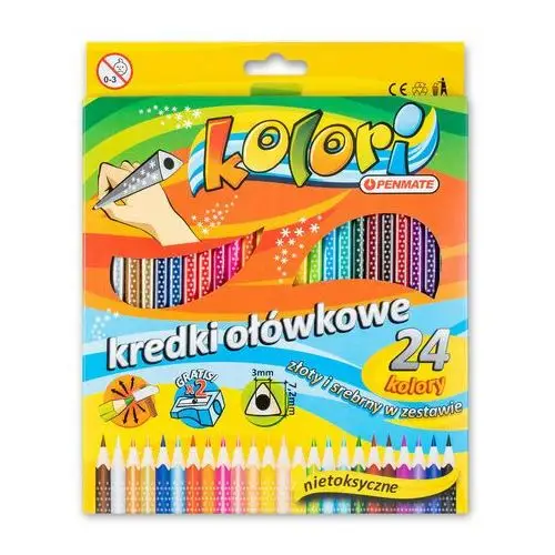 Kredki ołówkowe, Penmate Kolori Premium, trójkątne, 24 kolory z temperówką