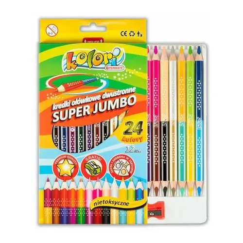 Kredki ołówkowe, kolori premium, trójkątne, dwustronne jumbo, 12 szt., 24 kolory Penmate