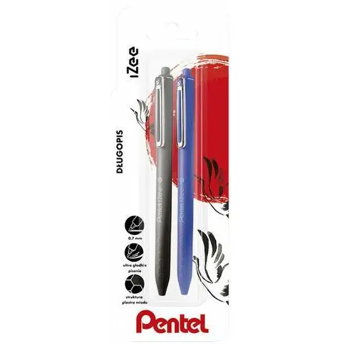 Pentel , długopis 0,7 mm, izee z tuszem o niskiej lepkości, kolor tuszu czarny, niebieski