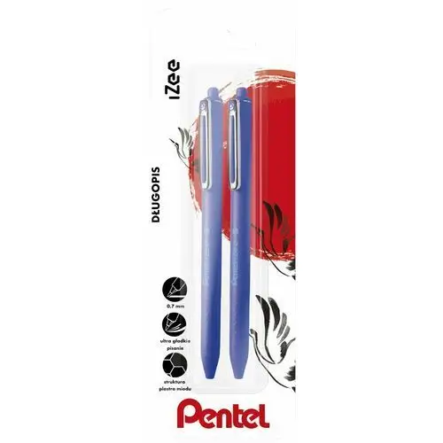 Pentel , długopis 0,7 mm, izee z tuszem o niskiej lepkości, niebieski, 2 sztuki