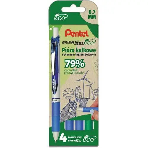 Pentel Pióro kulkowe energel 3x niebieski, 1x zielony komplet 4sztuk bl77e