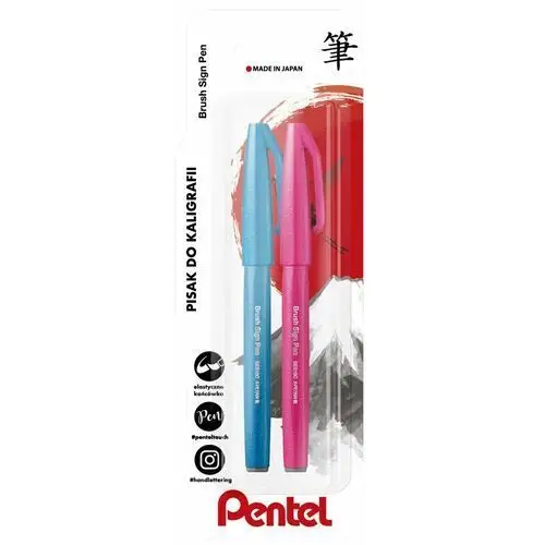 Pisak/pędzelek do liternictwa SES15 Pentel Touch w dwóch kolorach błękitnym i różowym