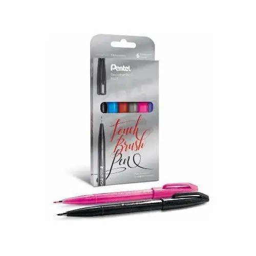 Pentel , zestaw pisaków touch brush pen, 6 zimnych kolorów