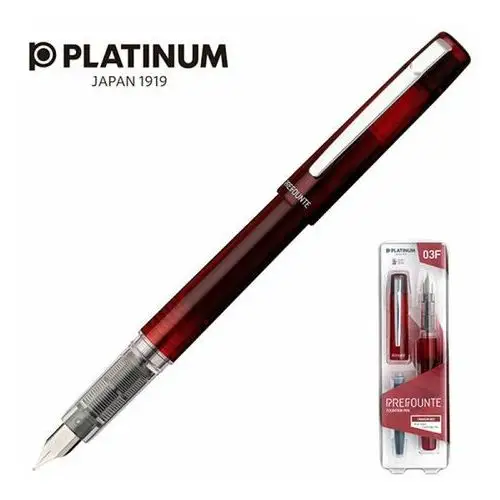 Pióro wieczne platinum prefounte crimson red, f, w plastikowym opakowaniu, na blistrze, bordowe