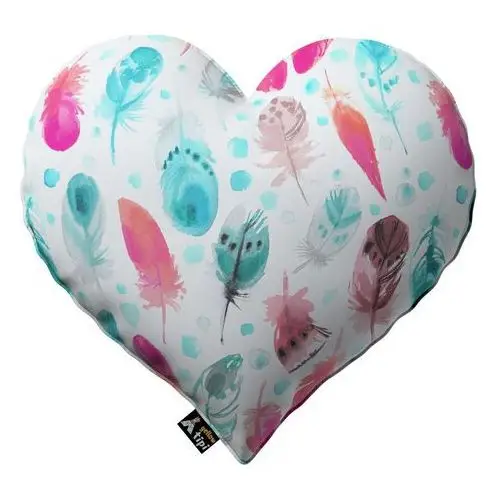 Poduszka Heart of Love, różowe i turkusowe piórka, 45x15x45cm, Magic Collection