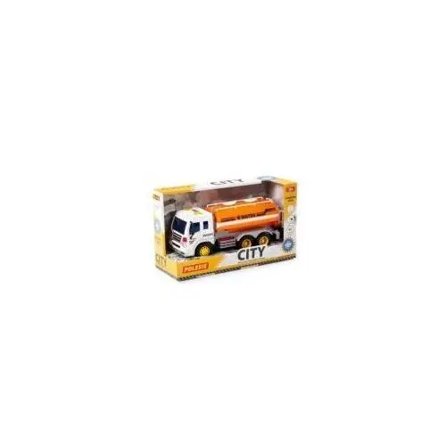 Polesie 89816 "city" samochód - beczkowóz inercyjny pomarańczowy ze światlem i dźwiekirem w pudelku