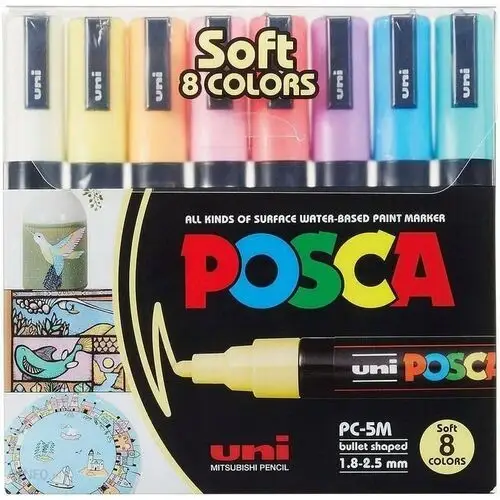 Posca , markery z wodnym tuszem pigmentowym pastelowe, 8 sztuk