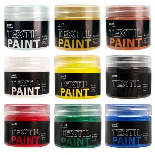 Profil Farby metaliczne akrylowe do tkanin zestaw textil paint 50 ml kryjące komplet 9 kolorów