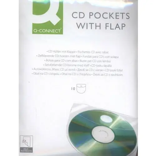 Q-Connect, kieszeń samoprzylepna na 2-4 płyty CD/DVD 127x127 mm, 10 sztuk