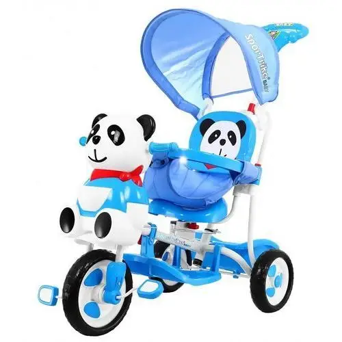 Ramiz 3-kołowy rowerek dla dzieci panda niebieski + dźwięki + daszek + barierka + podnóżek + rączka + płozy + schowek