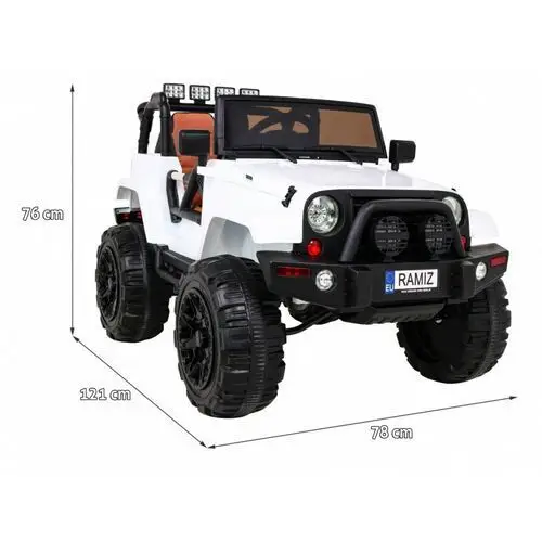 Auto na akumulator all terrain dla dzieci biały terenówka typu jeep + pilot + światła dźwięki Ramiz 2