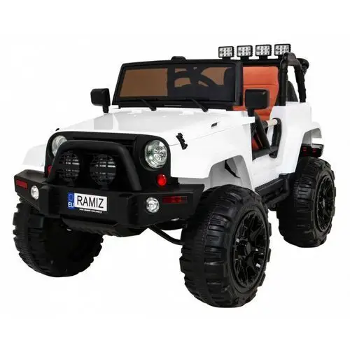 Auto na akumulator all terrain dla dzieci biały terenówka typu jeep + pilot + światła dźwięki Ramiz