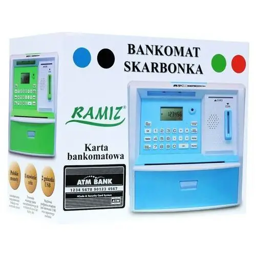Ramiz Bankomat z kartą skarbonka dla dzieci 3+ czerwony interaktywne funkcje + tryb oszczędzania 4