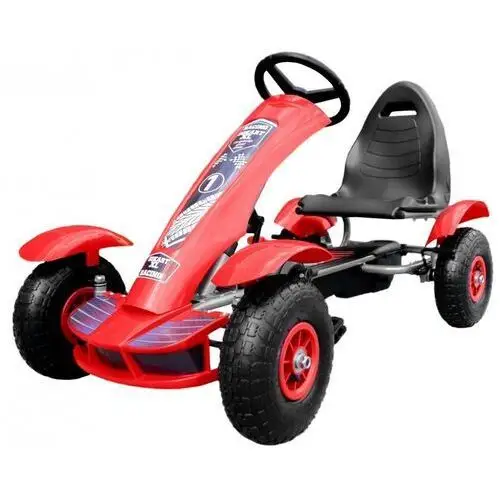 Gokart na pedały Racing XL dla dzieci 3+ Czerwony + Pompowane koła + Regulacja fotela + Wolny bieg 3