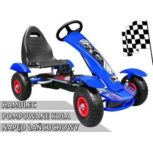 Gokart na pedały racing xl dla dzieci 3+ niebieski + pompowane koła + regulacja fotela + wolny bieg Ramiz 5