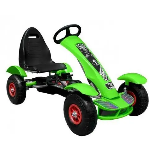Gokart na pedały Racing XL dla dzieci 3+ Zielony + Pompowane koła + Regulacja fotela + Wolny bieg 5