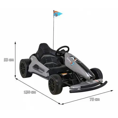 Gokart speed 7 drift king na akumulator dla dzieci szary + funkcja driftu + sportowe siedzenie + 2 prędkości + eva Ramiz 2