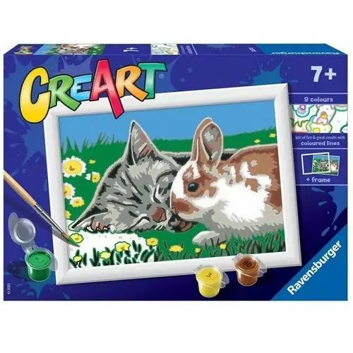 Ravensburger Creart dla dzieci malowanie po numerach kotek i królik na łące