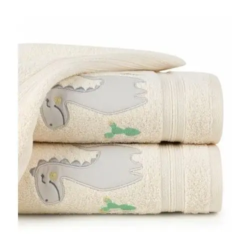 Ręcznik BABY dla dzieci z naszywaną aplikacją z dinozaurem 50 x 90 cm kremowy