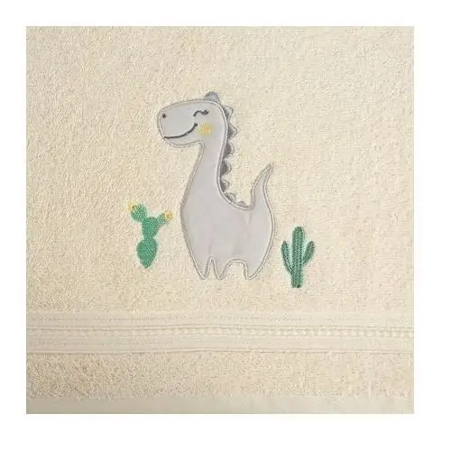 Ręcznik BABY dla dzieci z naszywaną aplikacją z dinozaurem 50 x 90 cm kremowy 2