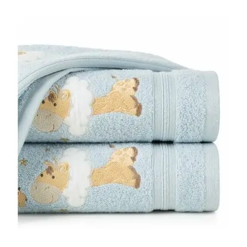 Ręcznik BABY dla dzieci z naszywaną aplikacją z żyrafą 50 x 90 cm niebieski