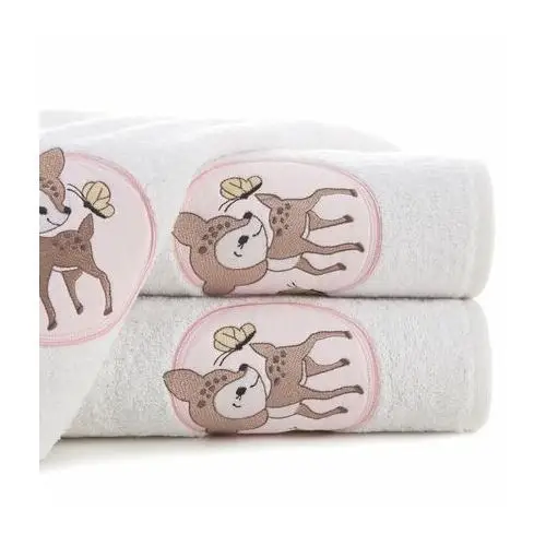 Ręcznik z bawełny BABY dla dzieci 50X90 cm z naszywaną aplikacją z sarenką biały 50 x 90 cm biały,różowy