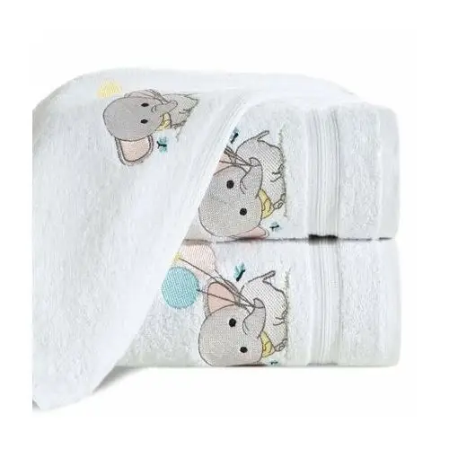 Ręcznik z bawełny BABY dla dzieci 70X140 cm z haftowaną aplikacją ze słonikiem biały 70 x 140 cm biały