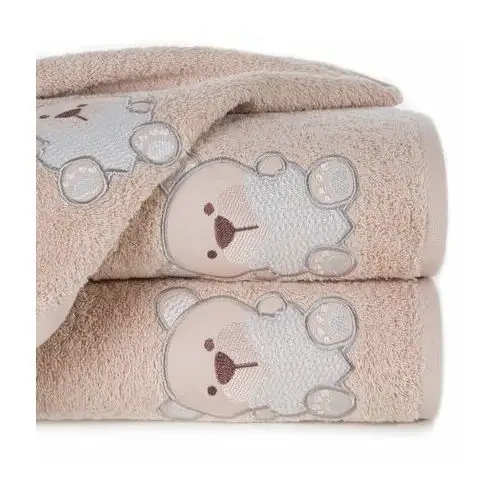 Ręcznik z bawełny BABY dla dzieci z bordiurą zdobioną haftem z misiem 50 x 90 cm beżowy