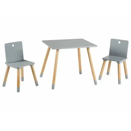 Zestaw mebli dla dzieci (2 krzesełka + stolik) (szary/bez siatki) Roba