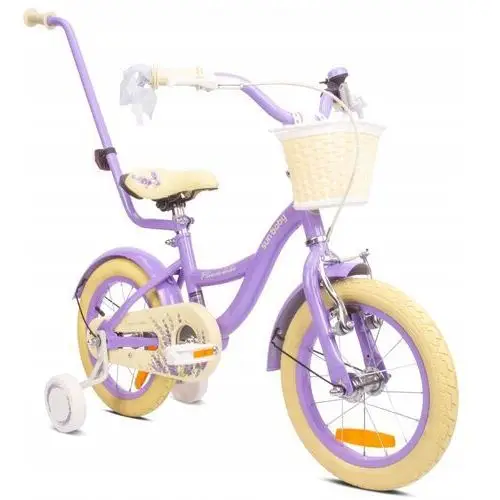 Rower dla dziewczynki 14 cali Pchacz kółka boczne Flower Bike lawendowy