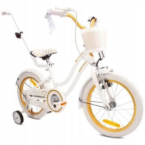 Rower dla dziewczynki 16 cali Pchacz kółka boczne Heart Bike biało złoty