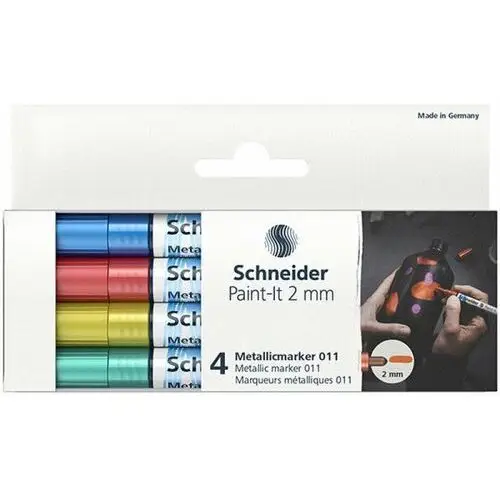 Schneider, marker akrylowy paint-it metallic, 4 sztuki, niebieski, czerowny, żółty, zielony