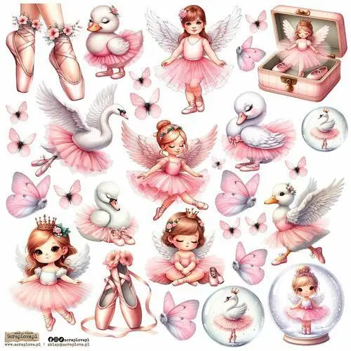 Scraplove.pl Naklejki papierowe 24x24 scraplove - ballet pink